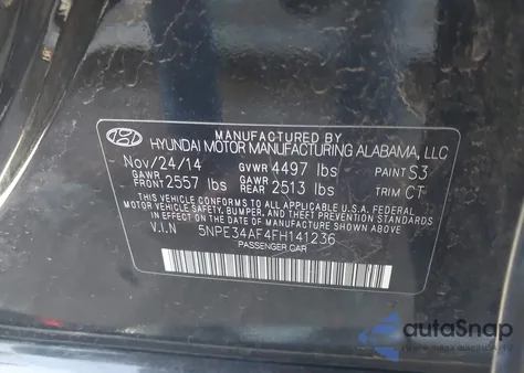 2015 Hyundai Sonata Limited z USA, uszkodzony, nr VIN 5NPE34AF4FH141236